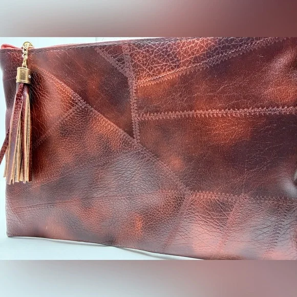 Elegant Dark Brown Leather Wristlet Clutch with Tassel - Picture 2 of 7